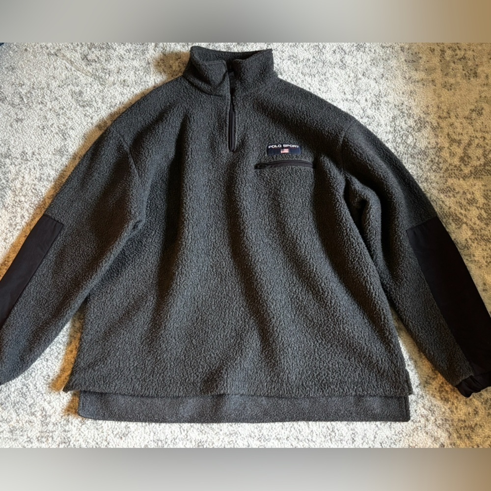 Vintage 90s Polo Sport Ralph Lauren Deep Pile Sherpa Fleece USA Flag Size: Large